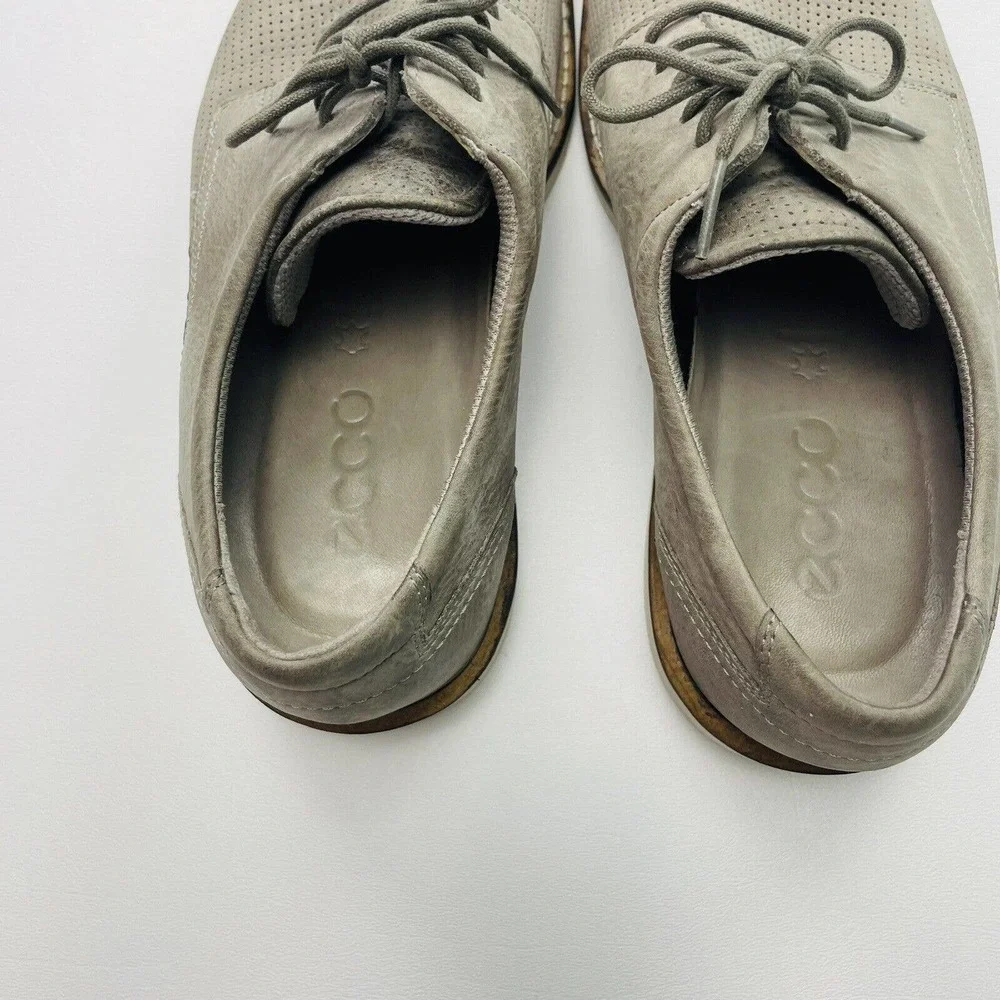 Ecco Shoes Mens 8 Brownish Gray‎ Biarritz Perforated Suede Lace Up Derby